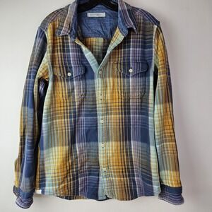 Outerknown Mens Medium Blanket Shirt Cotton Plaid‎ Heavyweight Twill Cumin Rogue